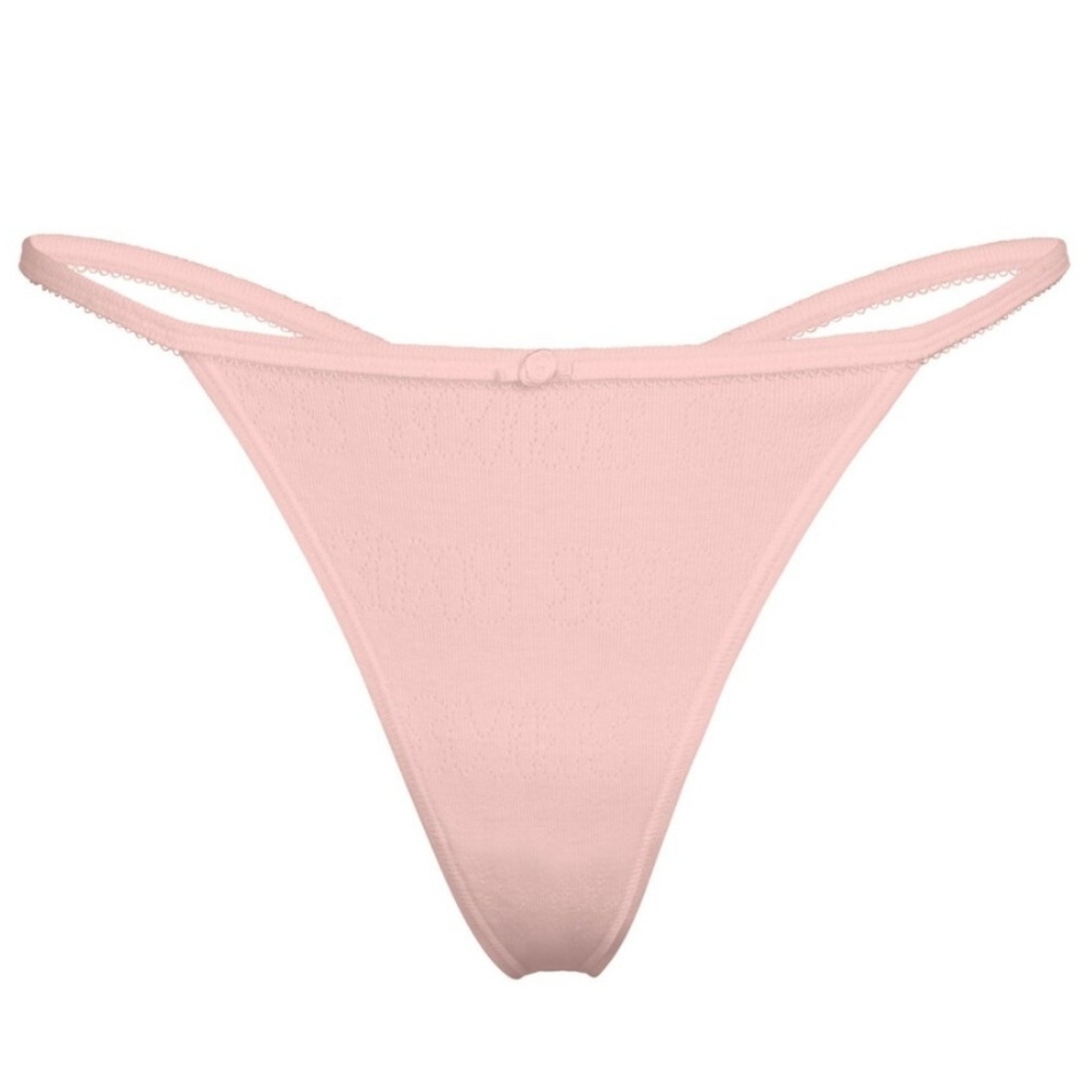SKIMS Logo Pointelle T String Thong in Quartz